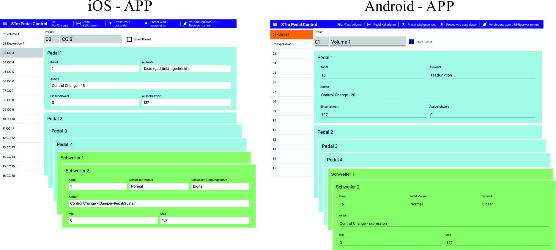 Pedal Control App Hauptmaske